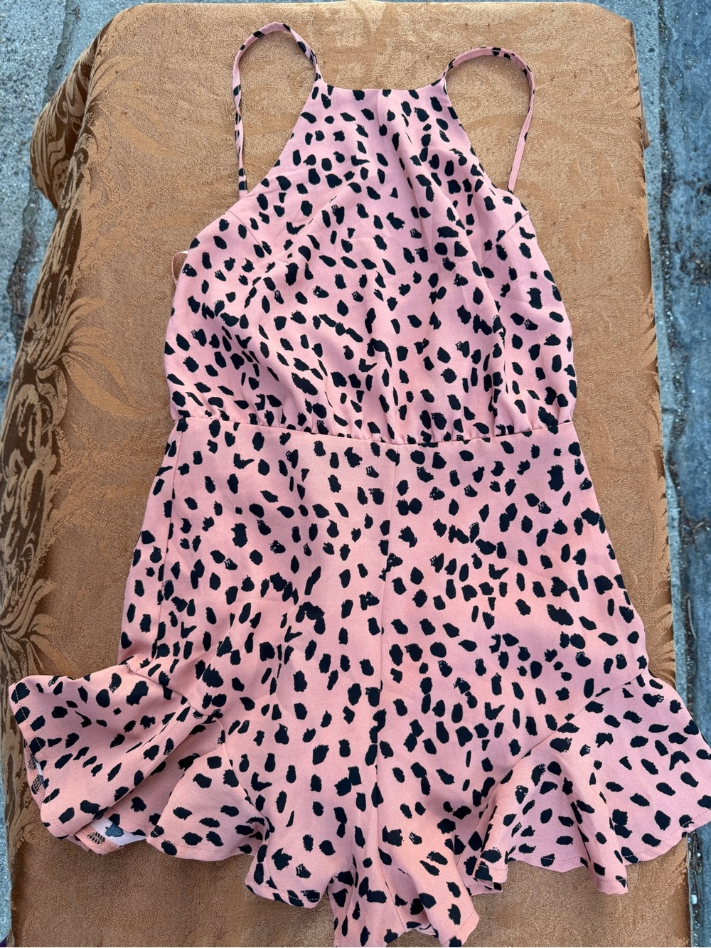 She + Sky Pink with Black Spot Halter Romper